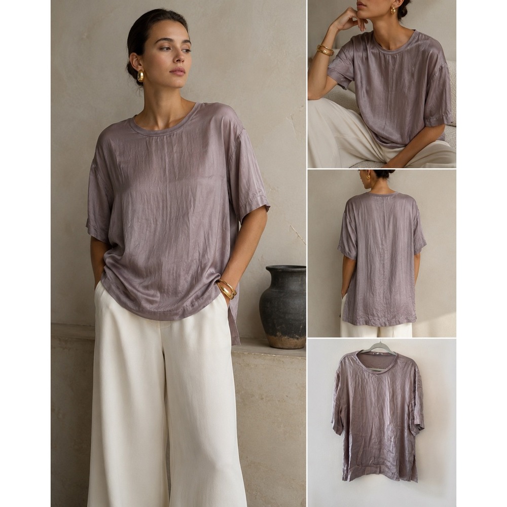 Skin Silk Blend Oversized Tee Top Dusty Mauve Quiet Luxury XL